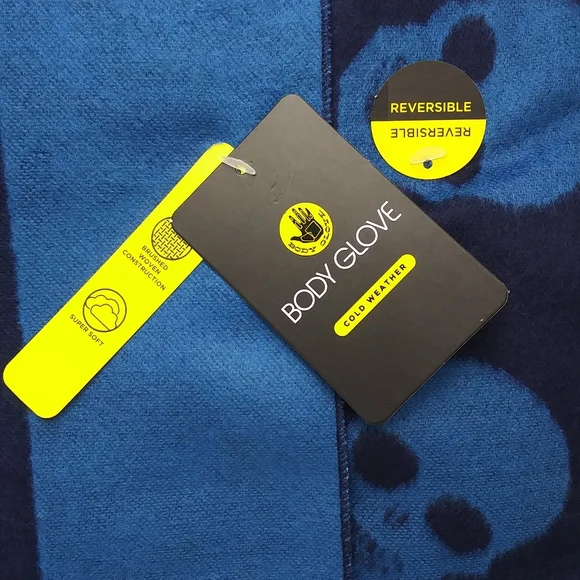 BODY GLOVE Unisex Navy & Bright Blue Alien Skulls & Stripes Reversible Scarf NWT - Picture 2 of 7